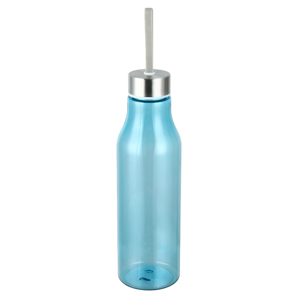 Mainstays 20oz Plastic Water Bottle with Stainless Steel Screw on Lid Blue