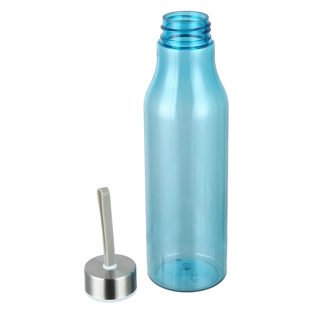 Mainstays 20oz Plastic Water Bottle with Stainless Steel Screw on Lid Blue