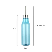 Mainstays 20oz Plastic Water Bottle with Stainless Steel Screw on Lid Blue