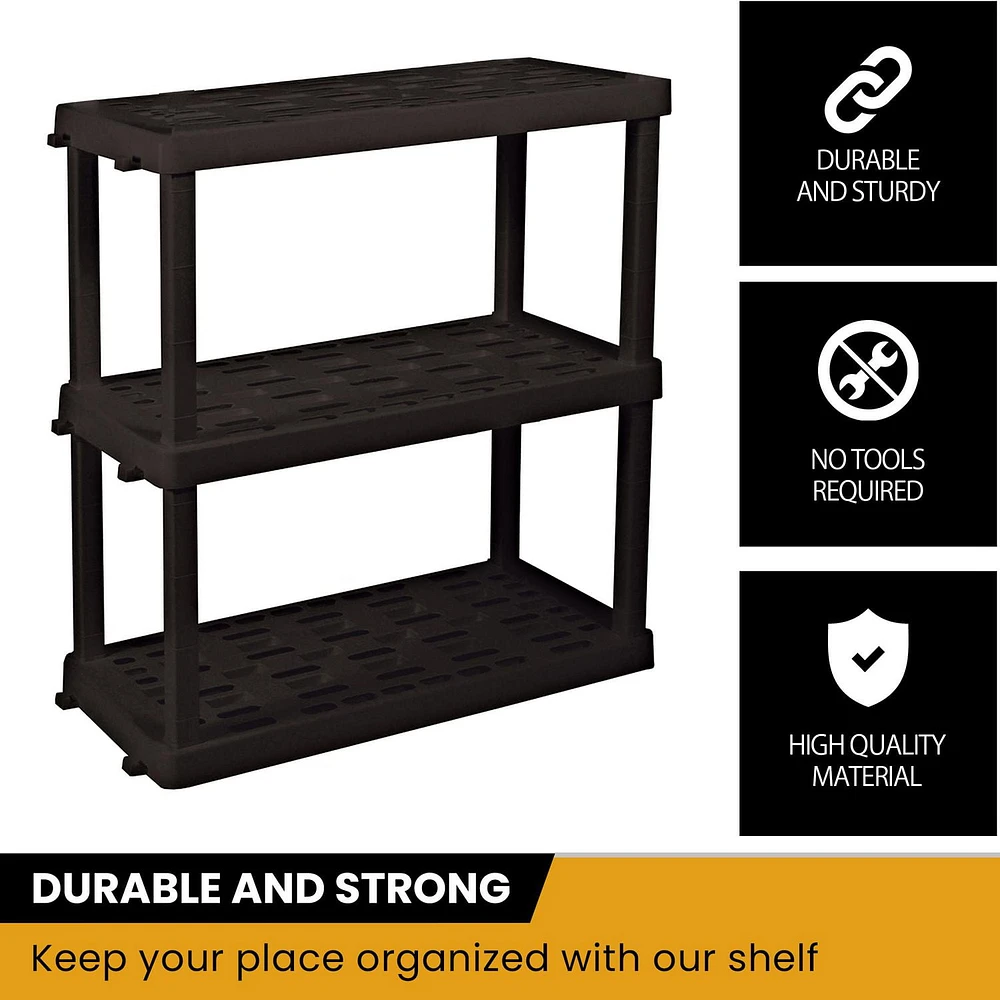 Hyper Tough Large 3-Tier Plastic Shelves, W36 x D18 x H38" Interlocking Multipurpose Organizer