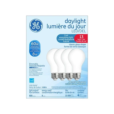 GE 8W LED A19 ESTAR DAYLIGHT 4 PACK