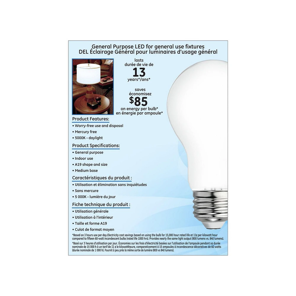 GE 8W LED A19 ESTAR DAYLIGHT 4 PACK