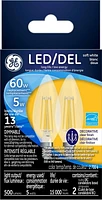 GE 5W LED BC CANDELABRA SOFT WHITE 2 PACK