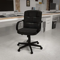 Flash Furniture Mid-Back Black Leather Swivel Task Chair with Arms