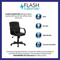 Flash Furniture Mid-Back Black Leather Swivel Task Chair with Arms