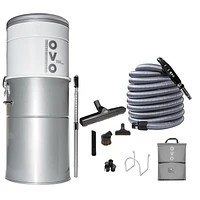 OVO Heavy Duty Central Vacuum System, Hybrid Filtration (With or Without disposable bags), 35L or 9.25Gal, 700 Air watts + 30 ft Deluxe Plus Accessory Kit included. Ideal for hard surfaces