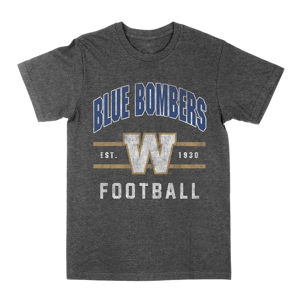 T-shirt gris de football CFL Blue Bombers pour hommes