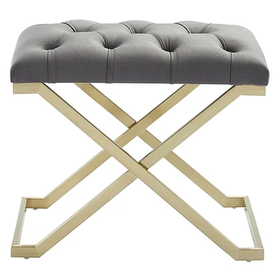 Banc contemporain velours et acier inoxydable, gris/or