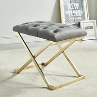 Contemporary Velvet & Stainless Steel Bench in Grey & Gold