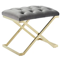 Contemporary Velvet & Stainless Steel Bench in Grey & Gold