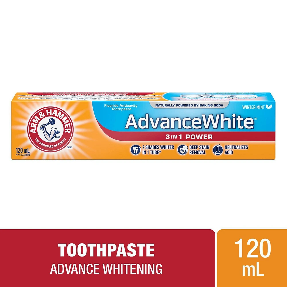 ARM & HAMMER Advance White 3 in 1 Power Toothpaste, Whitening, 120mL, 120mL