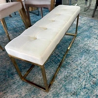 Heavenly Collection White PU Bench, PU Bench with Gold Stainless Steel, Stainless Steel Bench, Polished Bench, PU Bench, Gold Bench, Entryway Bench