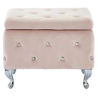 Contemporary Velvet & Metal Storage Ottoman in Blush Pink