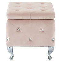 Contemporary Velvet & Metal Storage Ottoman in Blush Pink