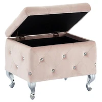 Contemporary Velvet & Metal Storage Ottoman in Blush Pink