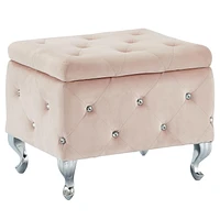 Contemporary Velvet & Metal Storage Ottoman in Blush Pink