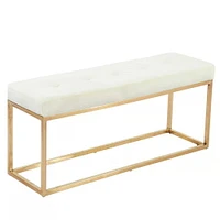 Heavenly Collection White PU Bench, PU Bench with Gold Stainless Steel, Stainless Steel Bench, Polished Bench, PU Bench, Gold Bench, Entryway Bench