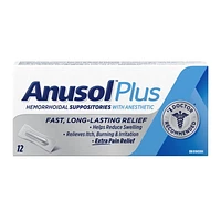 ANUSOL plus Hemorrhoidal Suppositories with Anesthetic, 12 count