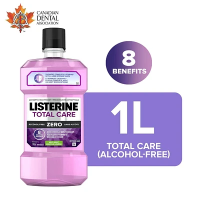 Rince-bouche au fluorure Listerine Total Care Zero, Contre la mauvaise haleine, Anticarie, Aide à garder les dents blanches 1 litre