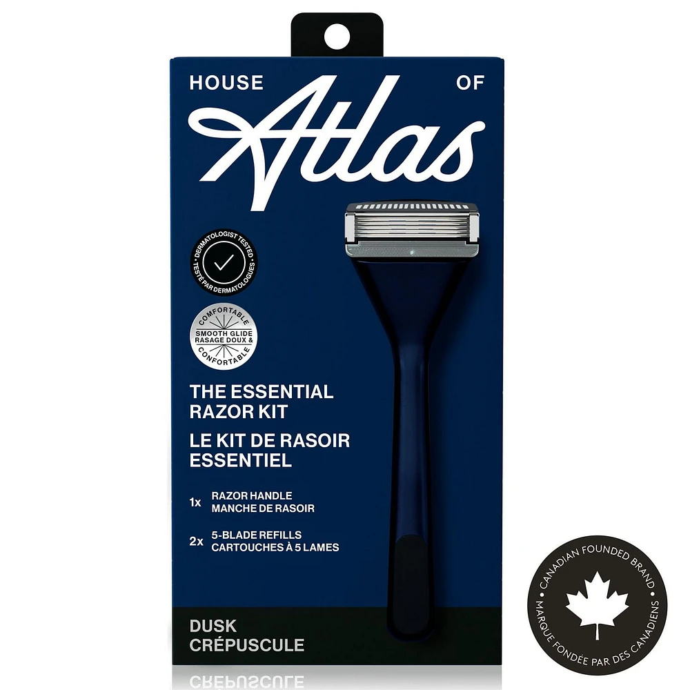 House of Atlas 5-Blade Razor Kit, Dusk, Razor + 2 Blade Refills, Designed for comfort and grip.