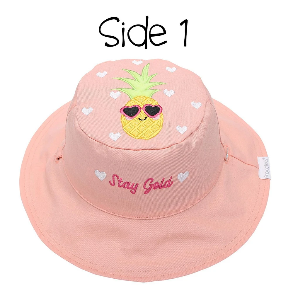 FlapJackKids - Chapeau de soleil réversible pour bébés, enfants et petites - Flamant rose et ananas - UPF 50+