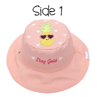 FlapJackKids - Chapeau de soleil réversible pour bébés, enfants et petites - Flamant rose et ananas - UPF 50+
