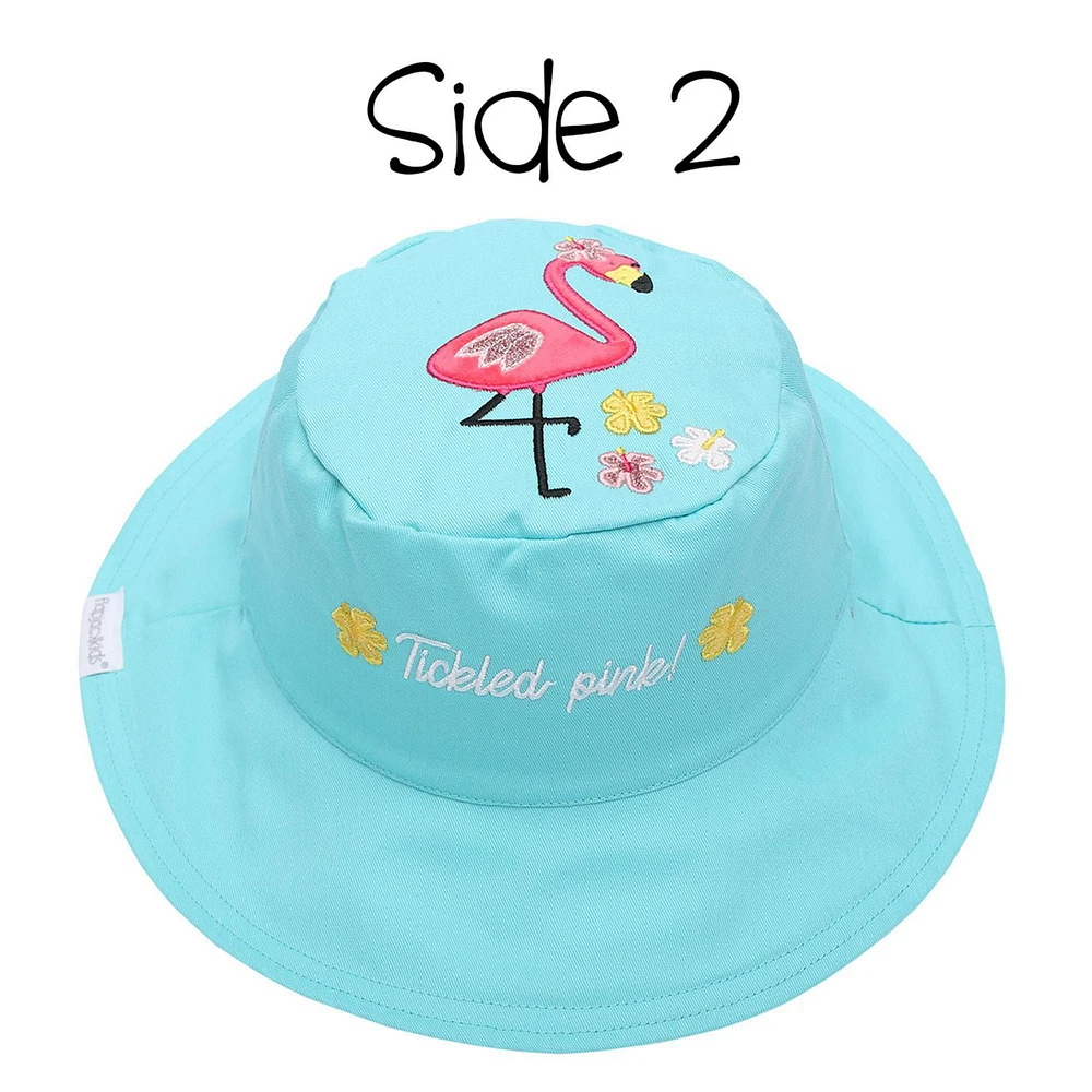 FlapJackKids - Chapeau de soleil réversible pour bébés, enfants et petites - Flamant rose et ananas - UPF 50+