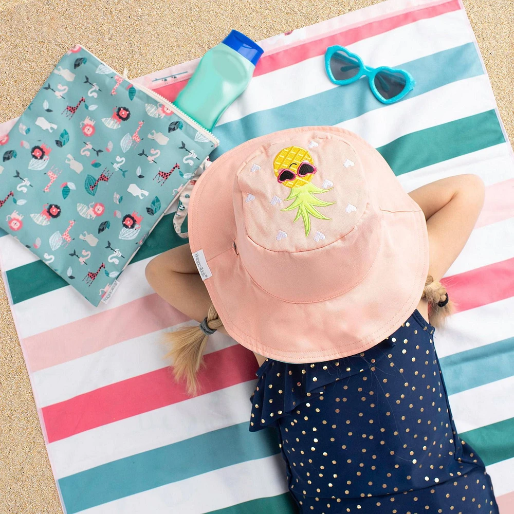 FlapJackKids - Chapeau de soleil réversible pour bébés, enfants et petites - Flamant rose et ananas - UPF 50+