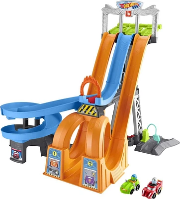 Fisher-Price Little People Hot Wheels Racing Loops Tower Toddler Vehicle Playset with Sounds & 2 Toy Cars