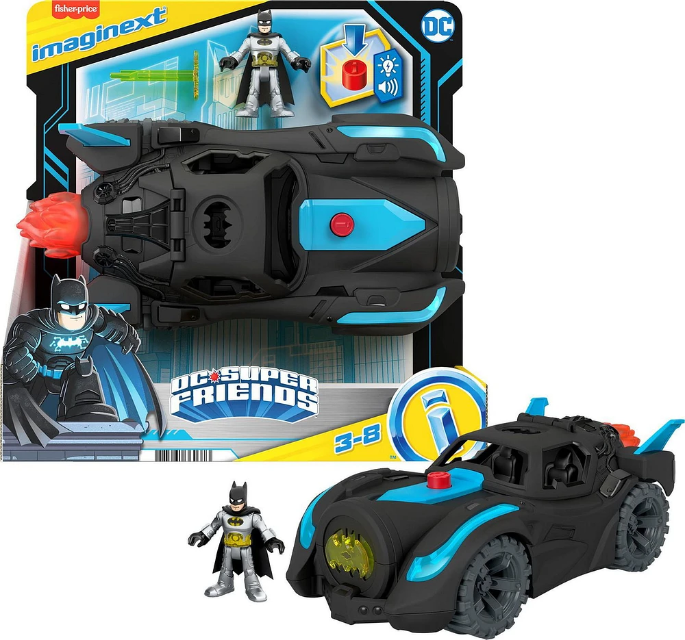 Imaginext DC Super Friends Lights & Sounds Batmobile, Batman Figure & Vehicle, 3-Piece Preschool Toys, Ages 3-8