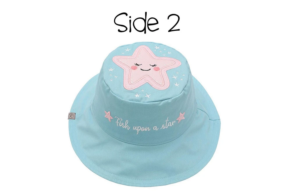 FlapJackKids - Reversible Baby, Kids & Toddler Sun Hat - Narwhal & Starfish - UPF 50+