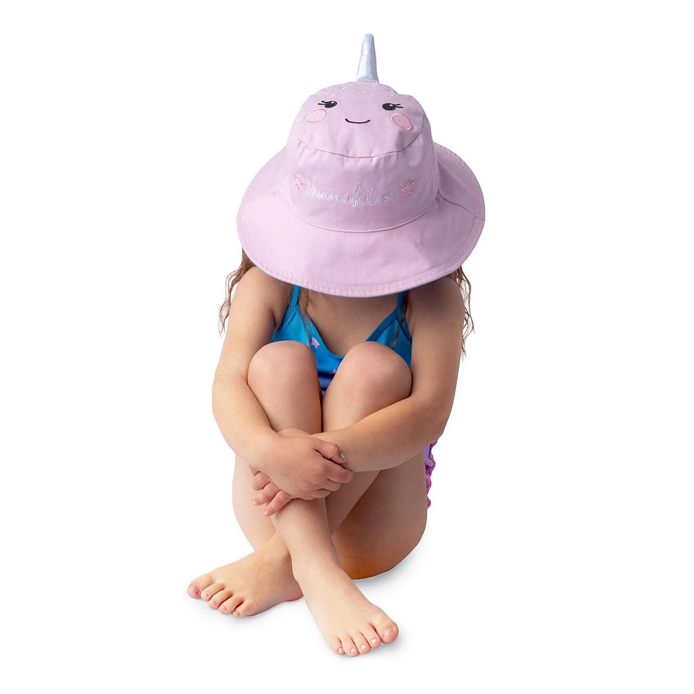 FlapJackKids - Reversible Baby, Kids & Toddler Sun Hat - Narwhal & Starfish - UPF 50+