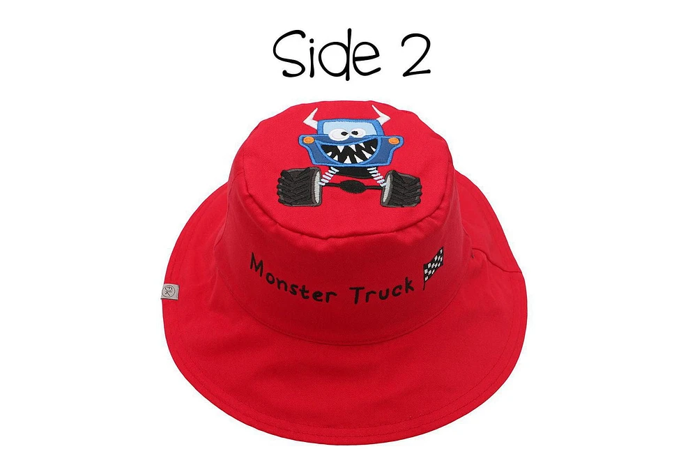 FlapJackKids - Reversible Baby, Kids & Toddler Sun Hat - Monster & Car - UPF 50+