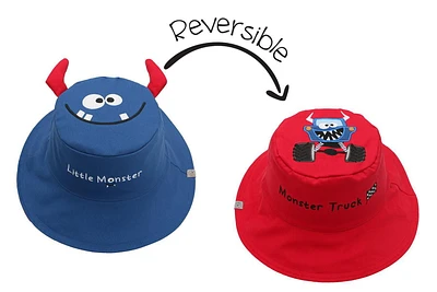 FlapJackKids - Reversible Baby, Kids & Toddler Sun Hat - Monster & Car - UPF 50+