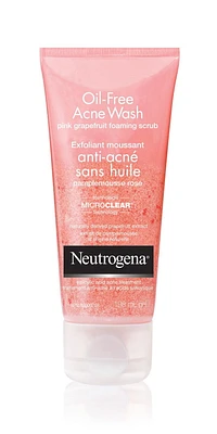 Neutrogena Oil Free Acne Wash Foaming Scrub, Pink Grapefruit Face Wash, 198mL, NEUTROGENA® Oil-Free Acne Wash - Pink Grapefruit Foaming Scrub is a foaming facial scrub for acne-prone skin that helps clear blemishes, pimples, and blackheads while providing an uplifting blast of grapefruit.