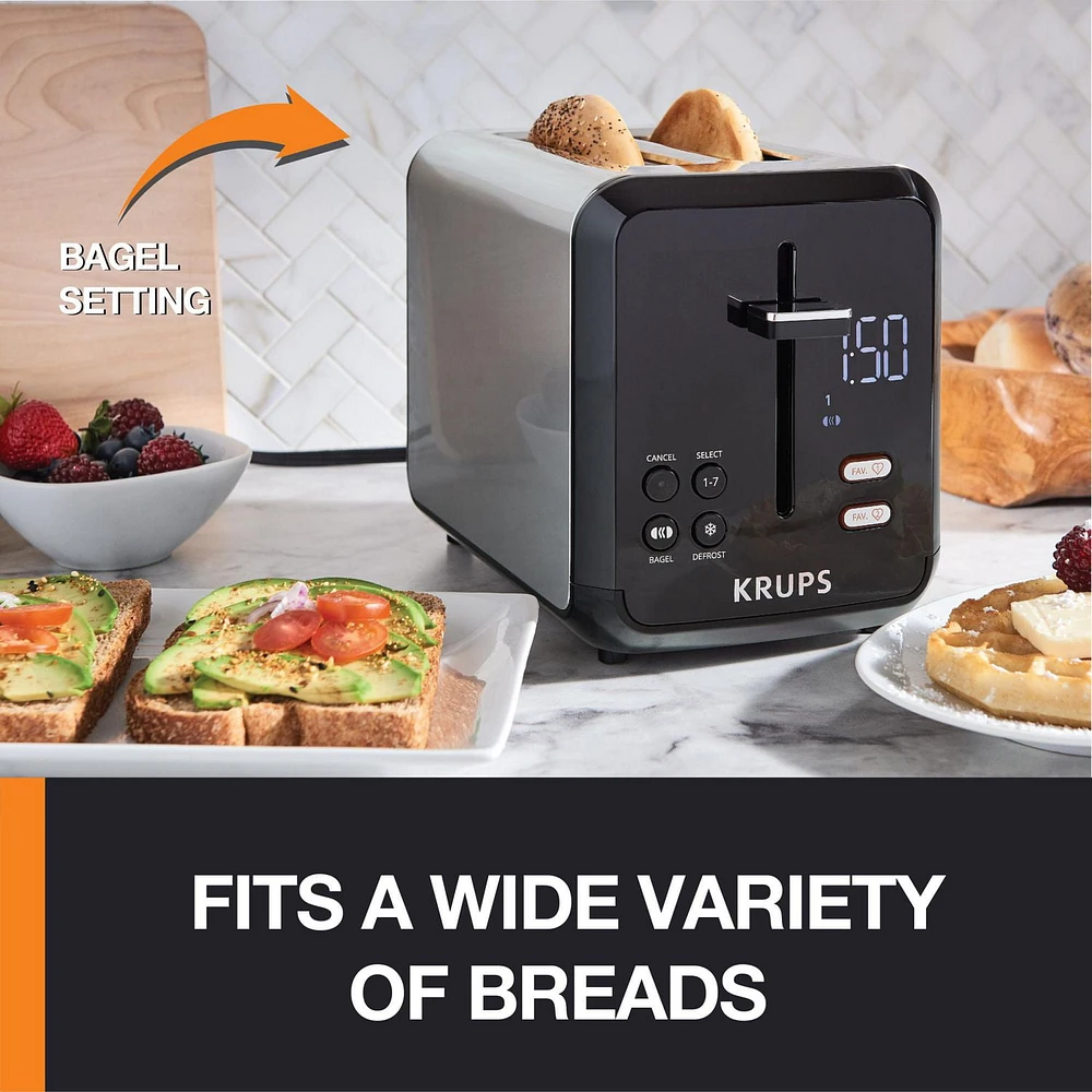 KRUPS My Memory Digital Stainless Steel 2 Slot Toaster KH320D50 With Extra Large LED Display