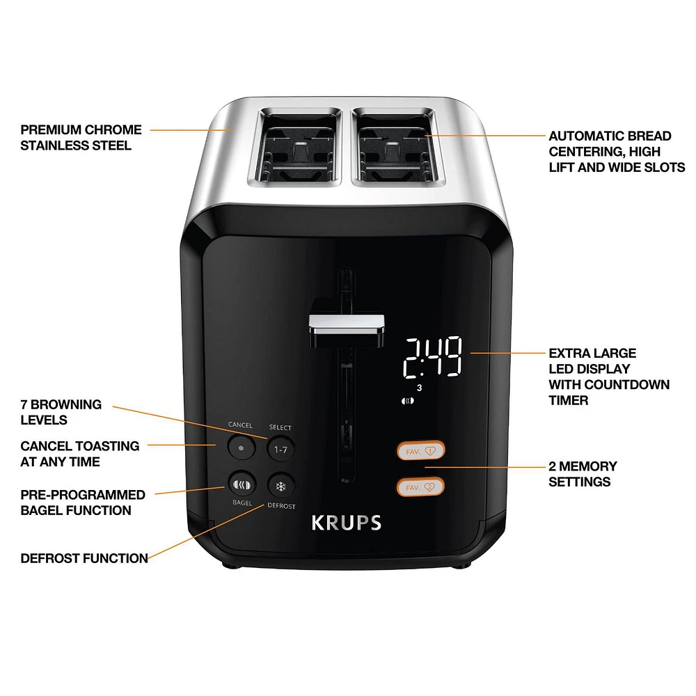 KRUPS My Memory Digital Stainless Steel 2 Slot Toaster KH320D50 With Extra Large LED Display