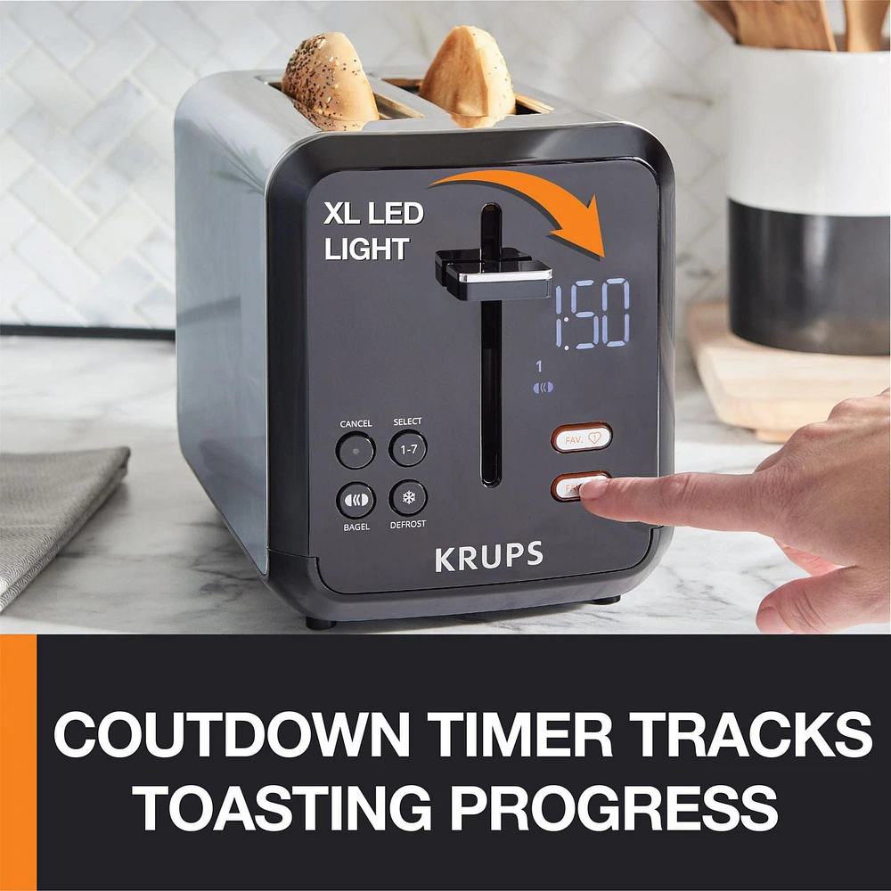 KRUPS My Memory Digital Stainless Steel 2 Slot Toaster KH320D50 With Extra Large LED Display