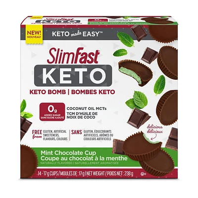 SlimFast Keto Bomb Snacks Snacks, 14x17g Mint Chocolate Cups Per Box, 238g