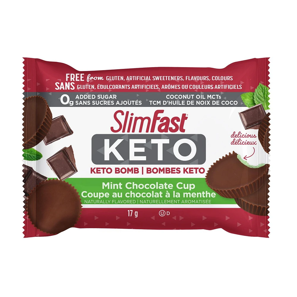 SlimFast Keto Bomb Snacks Snacks, 14x17g Mint Chocolate Cups Per Box, 238g