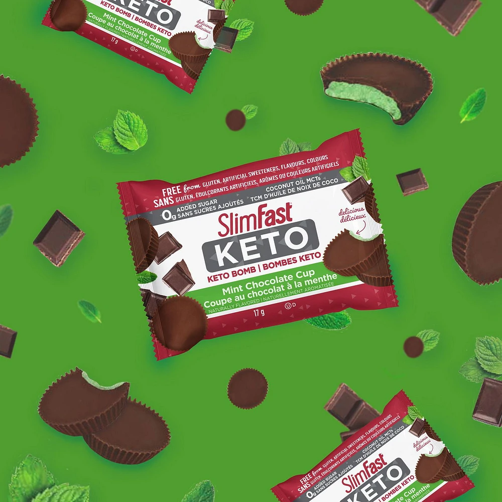 SlimFast Keto Bomb Snacks Snacks, 14x17g Mint Chocolate Cups Per Box, 238g