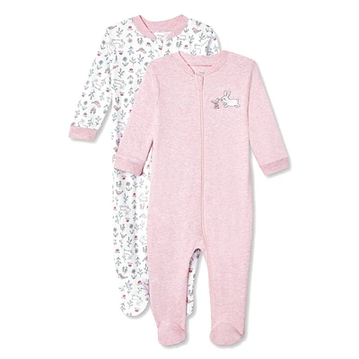 Lot de 2 grenouillères avec pieds intégrés George pour bébés filles