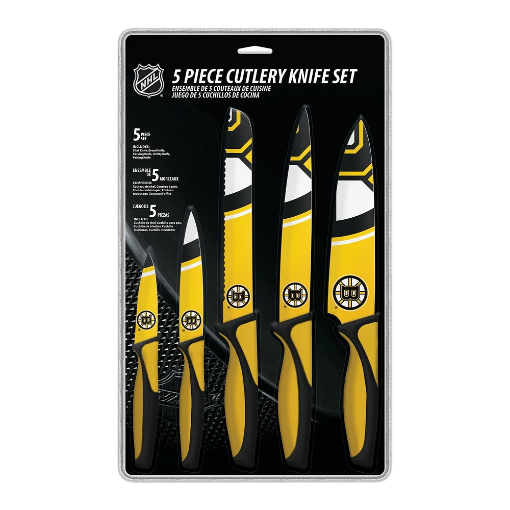 OFFICIALLY LICENSED NHL 5 PIECE KNIFE SET BOSTON BRUINS