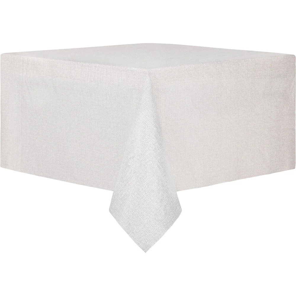 Mainstays textured white PEVA tablecloth, 100% polyester, non-woven flannel backing