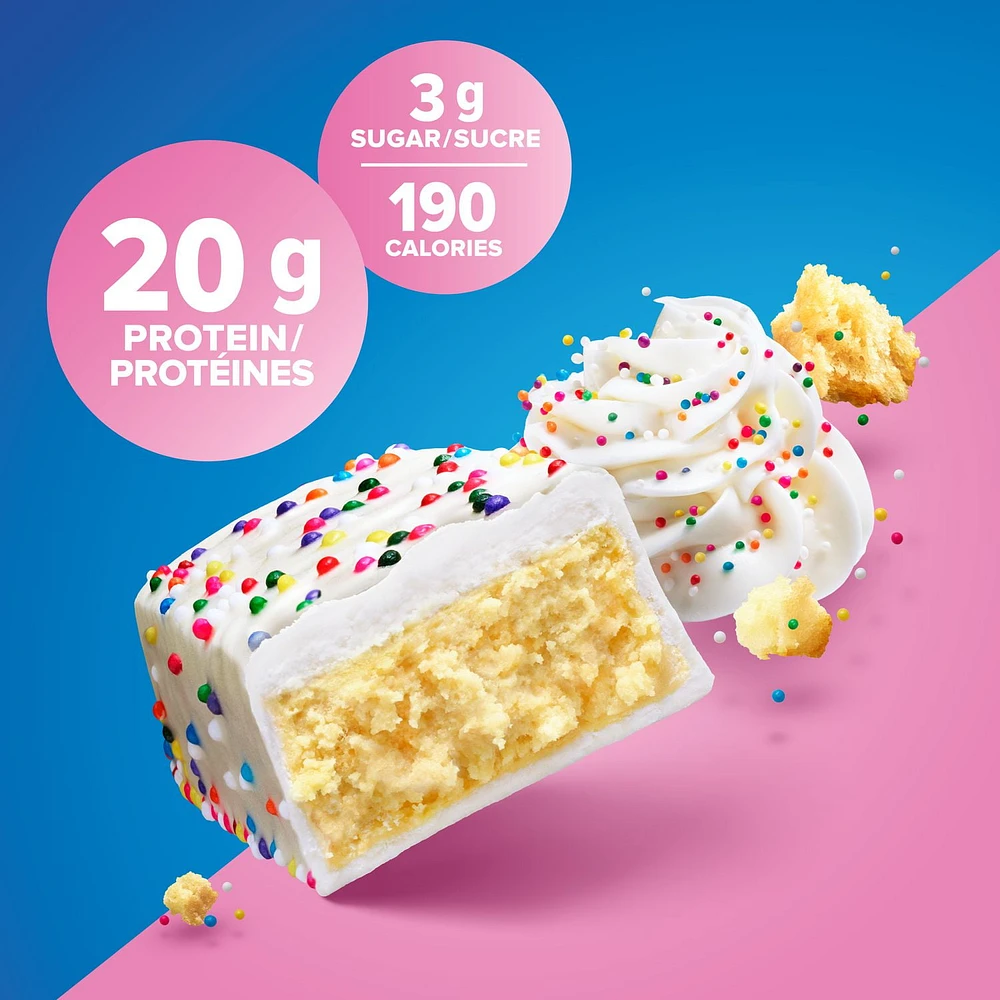 BIRTHDAY CAKE, 20 g of protein, gluten free, 6 X 50 g, New Look! Pure Protein bars feature the winning combination of high protein and great taste.