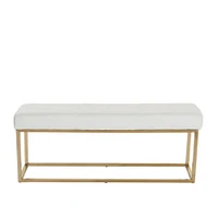 Heavenly Collection White PU Bench, PU Bench with Gold Stainless Steel, Stainless Steel Bench, Polished Bench, PU Bench, Gold Bench, Entryway Bench