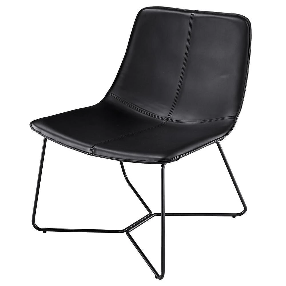 Heavenly Collection Black Accent Chair, Black PU Chair, PU Chair with Black Metal Frame, Black Lounge Chair, PU Lounge Chair, Living Room Chair, Dining Room Chair, Studio Chair, Restaurant Chair, Indoor Chair