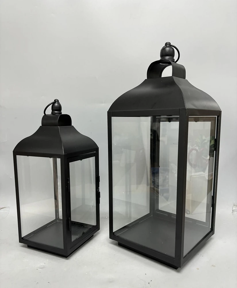 Hometrends  SET OF 2 METAL GLASS LANTERN, 12 INCH & 16INCH