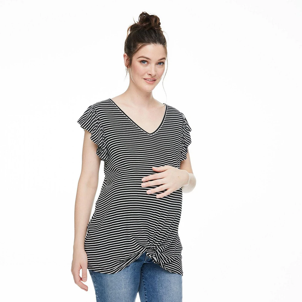 Paisley Sky Maternity Ruffle Sleeve Knot Tee