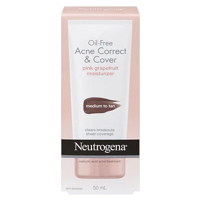 NEUTROGENA® Oil Free Acne Correct & Cover Pink Grapefruit Moisturizer - Medium to Tan